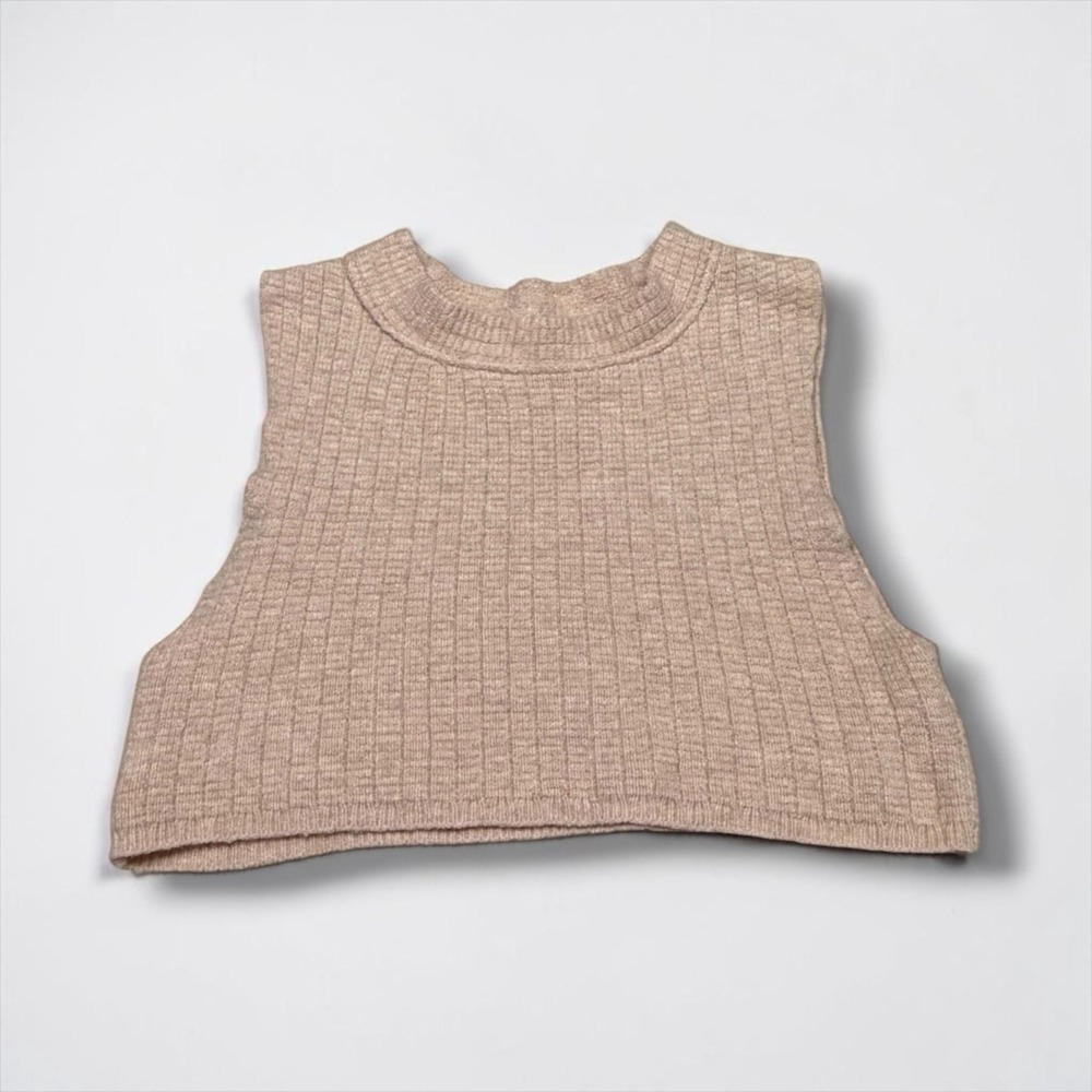Free‎ People Cropped Sweater Vest Beige Ribbed Knit Sleeveless Top XS
